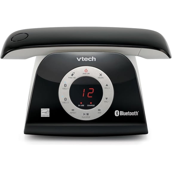VTech VS122 DECT 6.0 Retro Design Cordless Phone with Answering System, Smart Call Blocker and Bluetooth Connect to Cell Full-Duplex Speakerphone Landline Phone for Home Office
