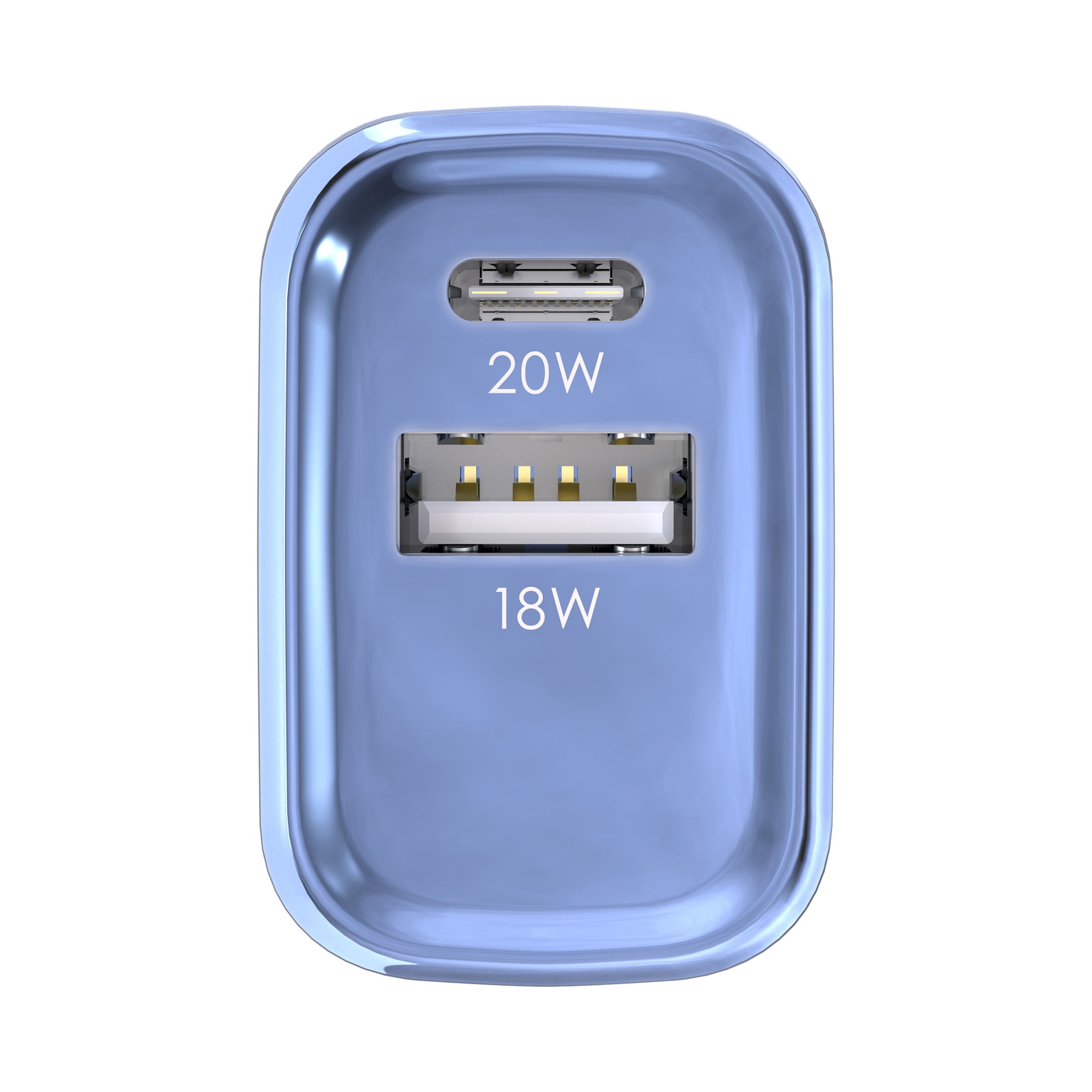 Powertek 20W USB-C PD + 18W USB-A Dual Port Wall Charger, Metallic Shine Pastel, Blue