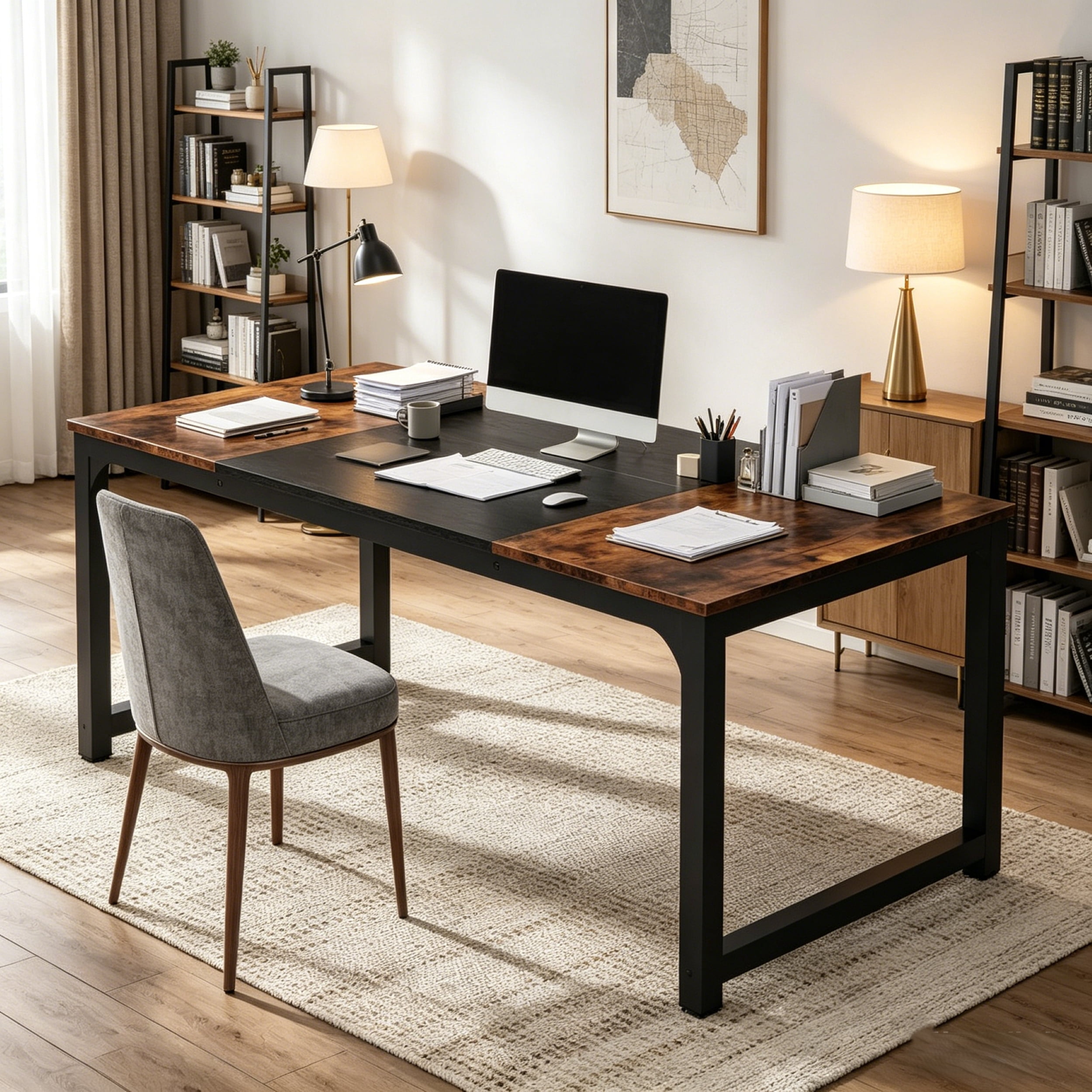 Fnova 70.87'' Extra Large Executive Desk, Home Office Computer Workstation with Thickened Metal Frame, Multipurpose for Conference, Dining, Home Office & Business Use