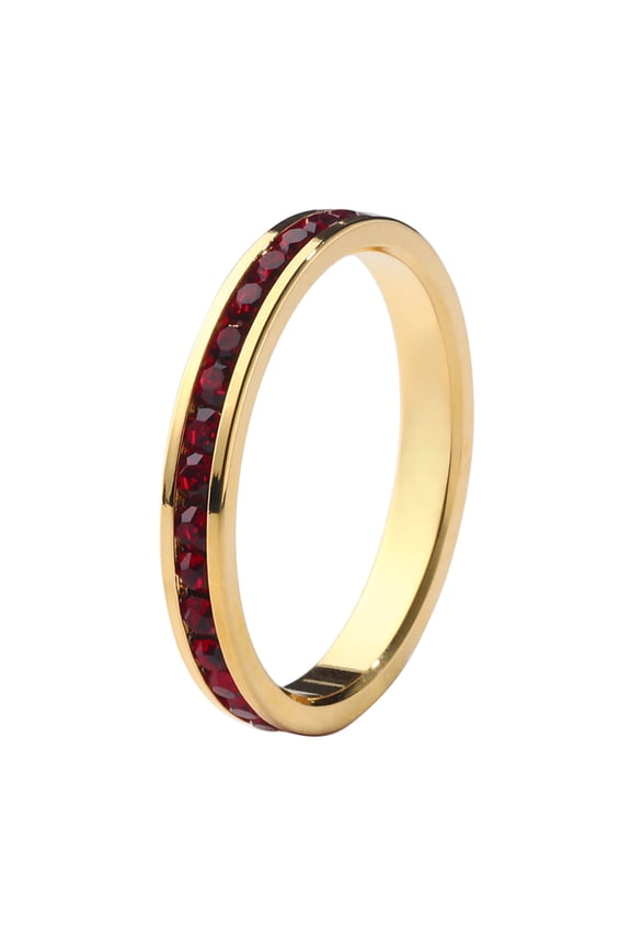 Birthstone Eternity Band Ring Gold-Plated (18K) (Channel Set/Full Round), Stackable Fashion Ring with Crystal Birthstone