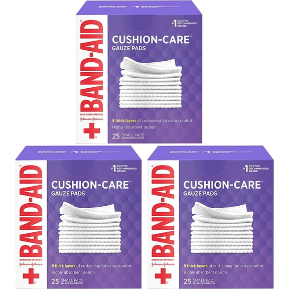 Brand Cushion Care Non-Stick Gauze Pads, Individually-Wrapped, Small, White, 2 x 2 in, 25 Count, Pack of 3