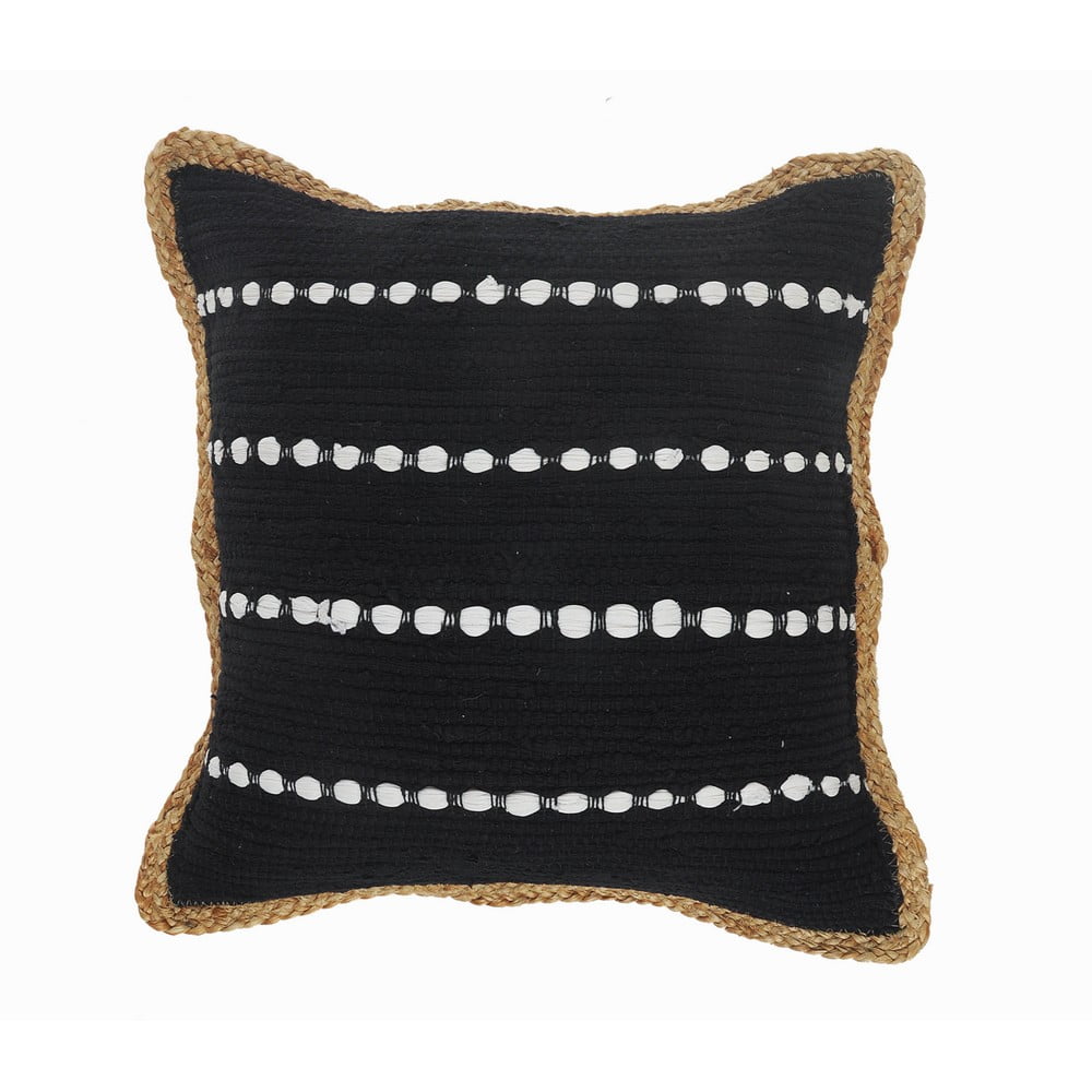 LR Home Textured Jute Border Throw Pillow, Black / White, 18 in. Square
