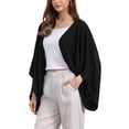 thumbnail image 4 of INSPIRE CHIC Women's Casual Cardigan 3/4 Sleeves Loose Fit Solid Color Linen Shrug XL Black, 4 of 6