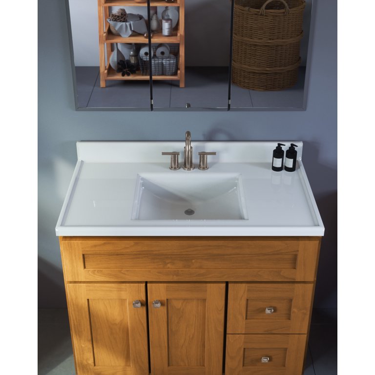 36 Contemporary Bathroom Vanity with Top Sink, 2 Soft Close Doors, and 6  Drawers, Brown - ModernLuxe