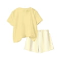 thumbnail image 6 of LvhaoGJOB Little Kids Girls T-Shirt and Shorts Outfit Set, Beige - large yellow bow graphic, notebook print with pink bow, 6 of 6