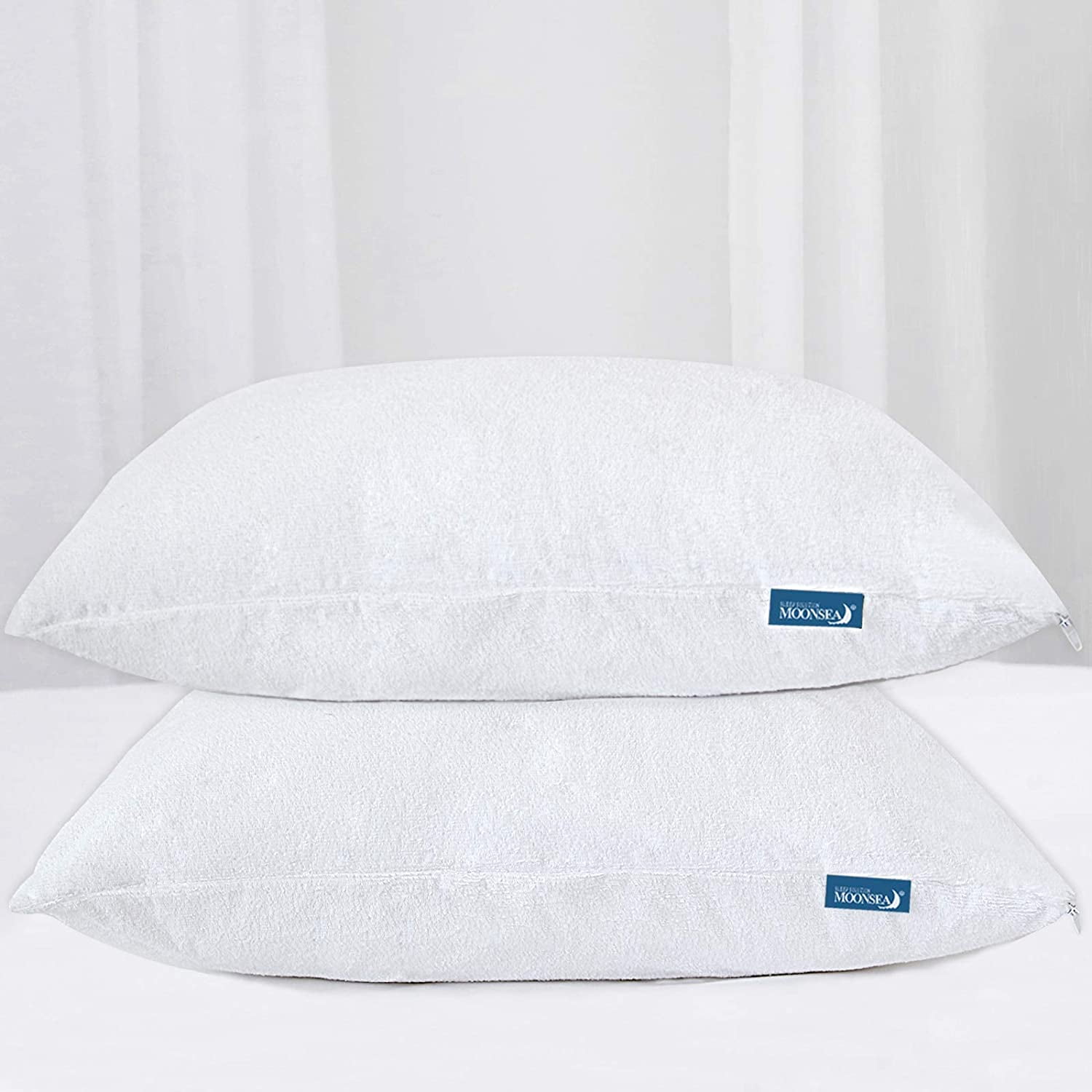 Moonsea Waterproof Zippered Pillow Protector， 2 Pack Queen Size 20" x