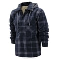 thumbnail image 3 of Men's Heavyweight Flannel Zip Up Fleece Lined Plaid Sherpa Hoodie Jacket (#902 D.Blue/D.Grey, 2XL), 3 of 5
