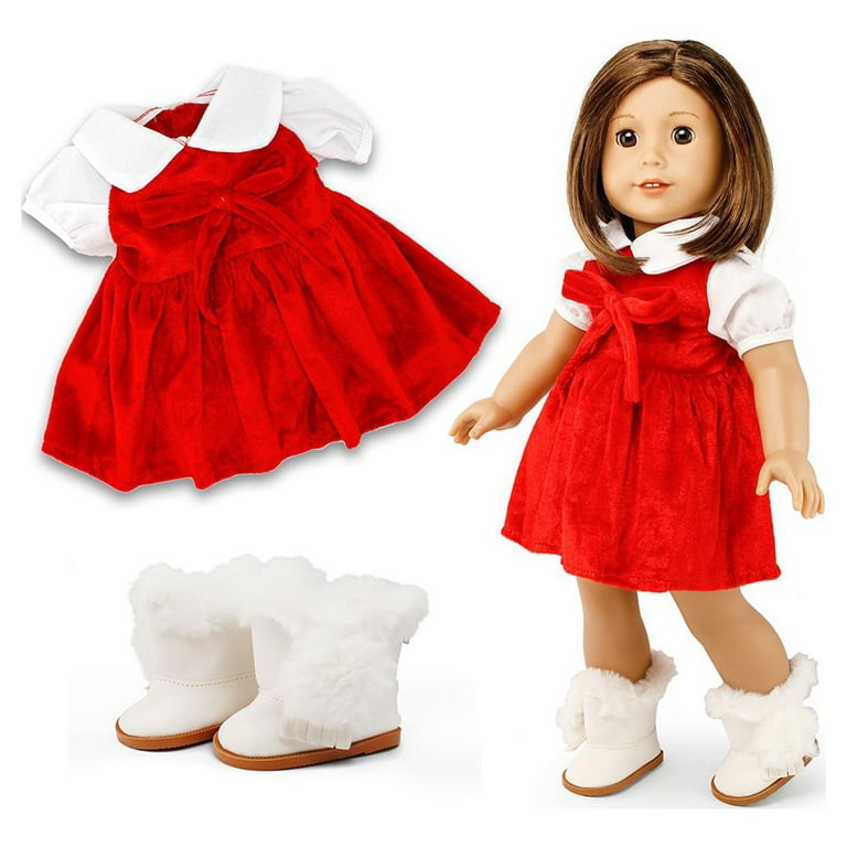 Doll Clothes For American Girl 18 inch Inch Dolls W Ardrobe Makeover Outfit  Christmas Santa Casual Dress Boots Bundle