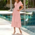 thumbnail image 4 of Maplenight Summer Eyelet Dresses for Women 2025 Casual Cute Square Neck Puff Short Sleeve Dress with Pockets, 4 of 5