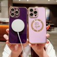thumbnail image 2 of for iPhone 15 Pro Max/15 Ultra Magnetic Case Compatible with MagSafe, Luxury Plating Bling Rose Pattern Shockproof Case with Camera Lens Protection, 2 of 5