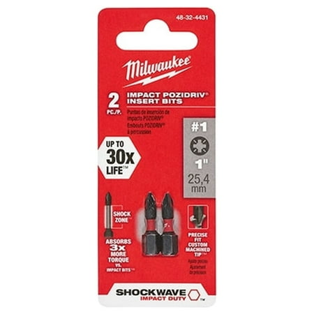 UPC: 0045242487523 | 1 Set  Milwaukee 48-32-4431 Shockwave 1 In Impact Pozidriv #1 Insert Bits 2Pk