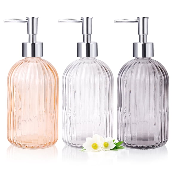 JINYINGHOD 3 Pcs Soap Dispenser Set, Clear Glass Soap Dispenser, 14 oz Refillable Liquid Hand Soap Dispenser with Rust Proof Plastic Pump, Bathroom Soap Dispenser for Kitchen Countertop