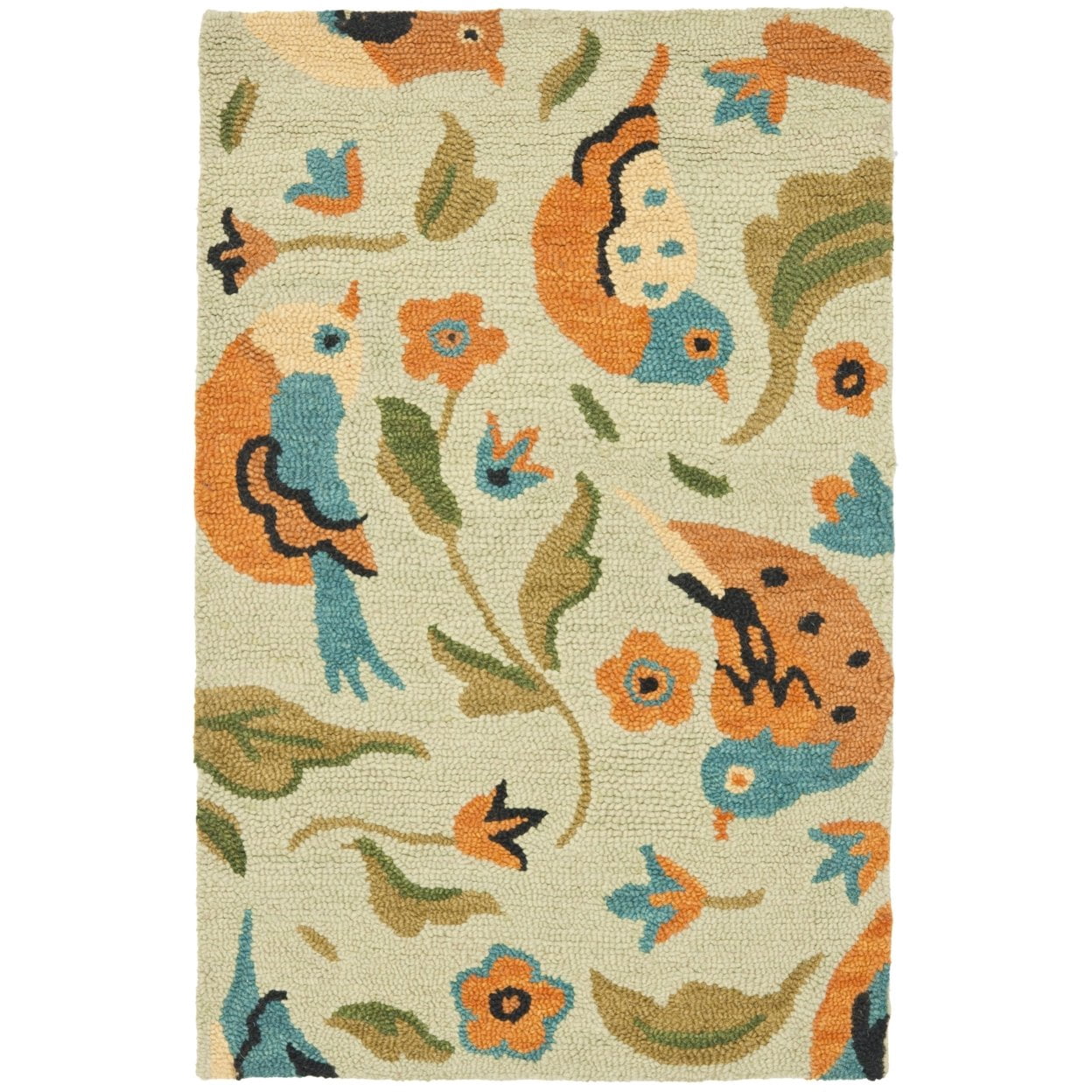 SAFAVIEH Blossom Megan Flower and Birds Wool Area Rug, Sage/Multi, 8' x 8' Square