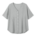 thumbnail image 7 of Stamzod Shackets for Women Casual V Neck Button Down Shirt Tops Summer Beach Short Sleeve Shacket Gray B M, 7 of 7