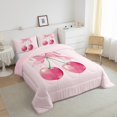 thumbnail image 4 of Feelyou Pink Cute Cherry Bedding Comforter Set, Dreamy Cartoon Bowknot Bow Twin Comforter Sets, Teens Kids Boys Girls Reversible Bedding Set, Lightweight Room Decor, 2pcs, 4 of 9