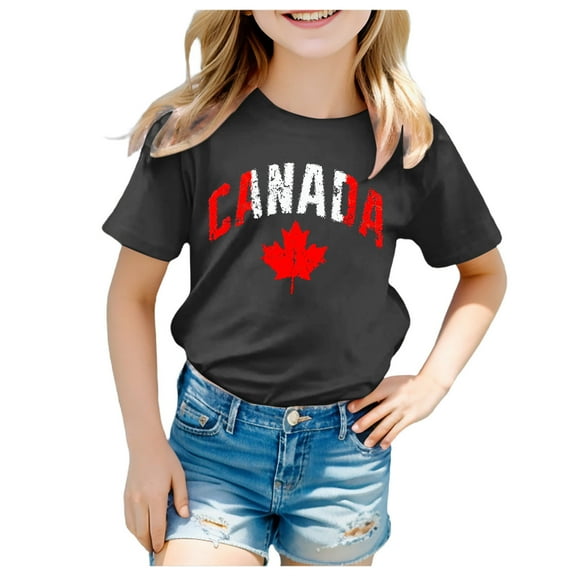 WhouRiu Toddler Boys Tshirts Canadian Day Leaf Prints Short Sleeve Tops Kids Summer Sports T Shirt Black,Sizes 3-4