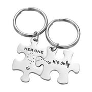 JNB/k0069/Inspirational Engraved - Her One His Only Puzzle Keychain…