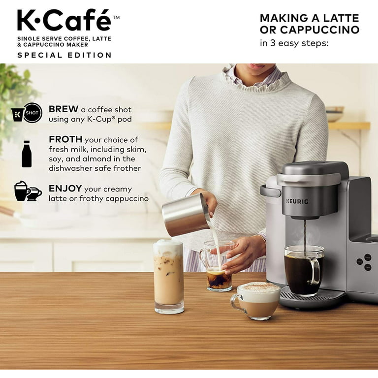 Keurig K-Cafe Special Edition Coffee Maker, Single Serve K-Cup Pod Coffee,  Latte and Cappuccino Maker, Comes with Dishwasher Safe Milk Frother, Coffee  Shot Capability, Nickel 