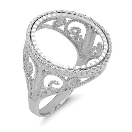 Eagle Coin Ring Roy Rose Jewelry 14K White Gold 1/10 American Eagle Diamond-cut Coin Ring ~ Size: 7 ()
