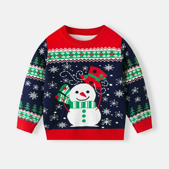 Bnwani Christmas Girls Sweaters New Fall Winter Knitted Cotton Pullover Crew Neck Snowman Sweater Blue