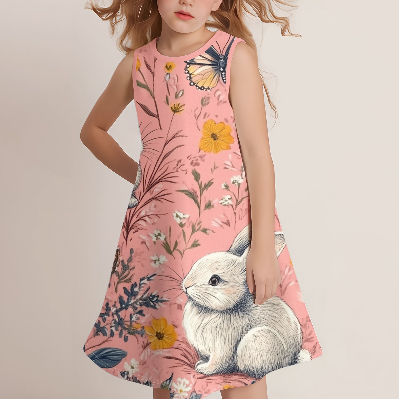 HAJWOH Easter Dresses for Toddler Girls Happy Rabbit Egg Graphic Spring Summer Dress Sleeveless Crewneck Sundress Casual Comfy Princess Dress Watermelon Red 9-10 Years