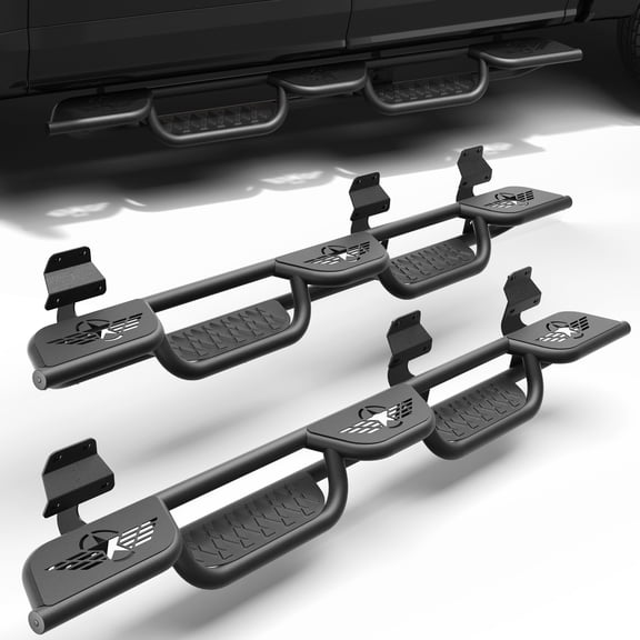 POFENZE Running Boards Side Steps for 2015-2025 Ford F150 SuperCrew & 2017-2025 F250 F350 Super Duty Crew Cab, Heavy Duty Three Raised Steps Nerf Bars, Bolt-On Steel Black