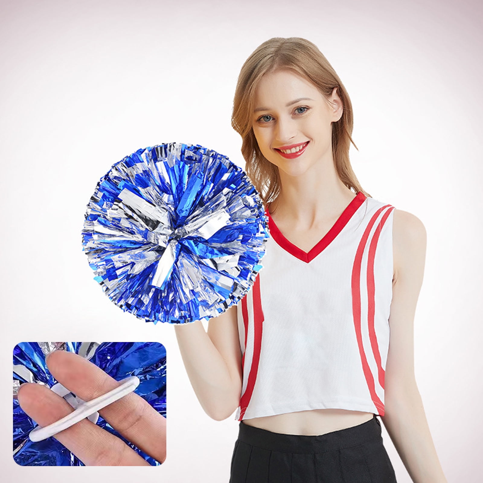 : Cheerleading Pom Poms and Large Cheerleader Hair Bow for Girl,  12 Inch Large Metallic Cheer Cheerleader Pom Poms for Sports Team Spirit  Cheering (Blue and Silver, White) : Sports & Outdoors