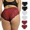 thumbnail image 1 of Cinvik Seamless Cheeky Underwear High Waisted Sexy Lace Hipster No Show Panties, Silky-feeling Comfy Strecth Bikini 6 Packs, 1 of 5