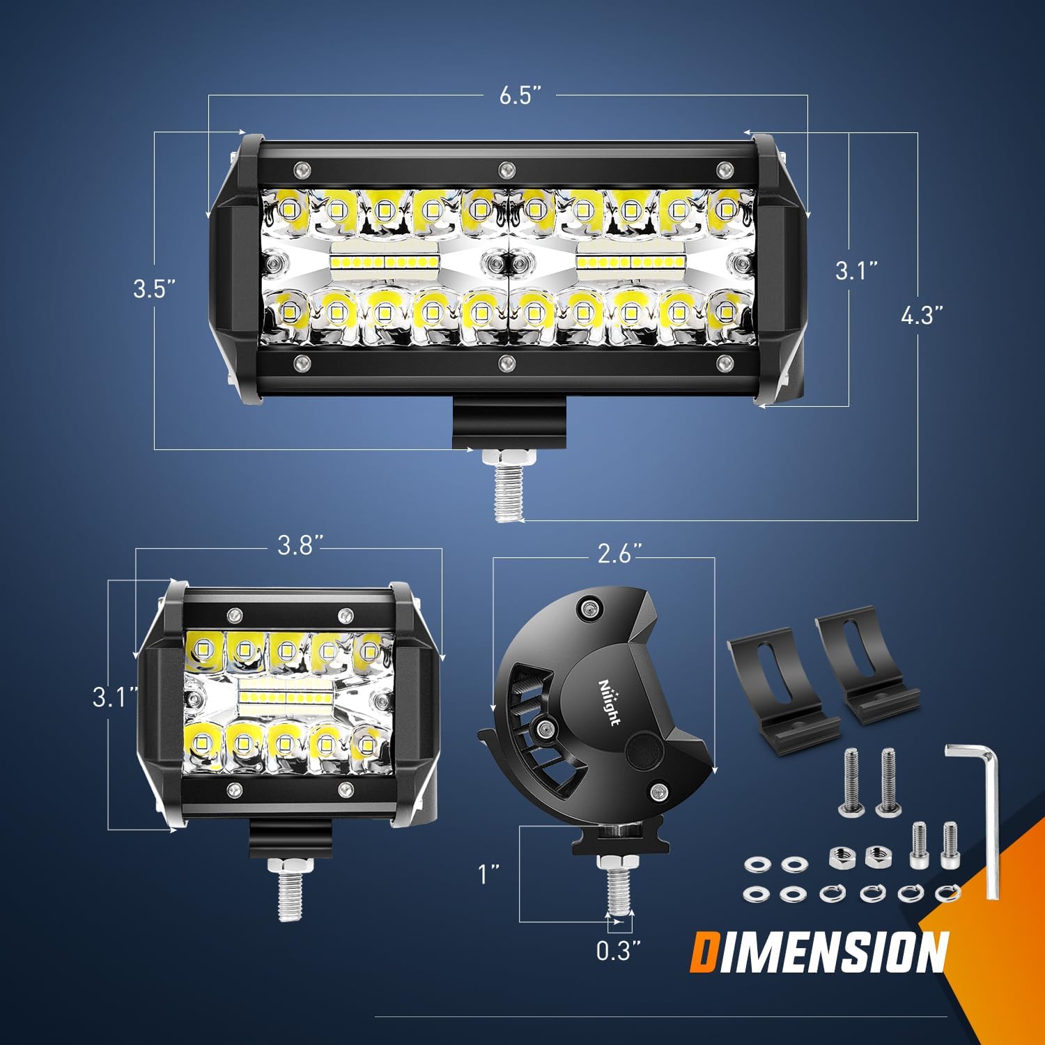 Nilight 60W Waterproof Offroad Flood Spot Combo LED Light Bar with Mounting Bracket