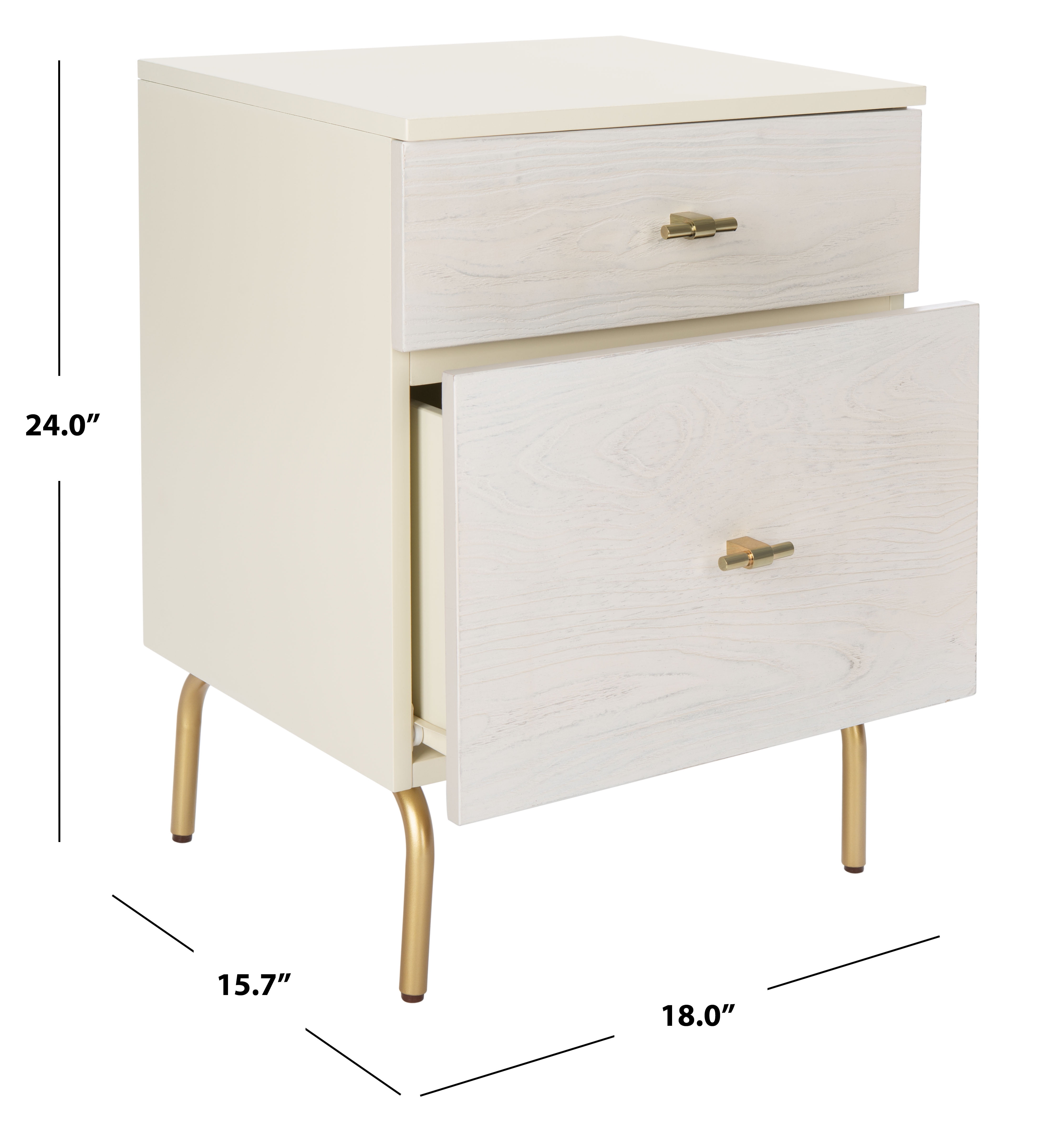 SAFAVIEH Genevieve Mid-Century 2 Drawer Nightstand, Cream/White Washed