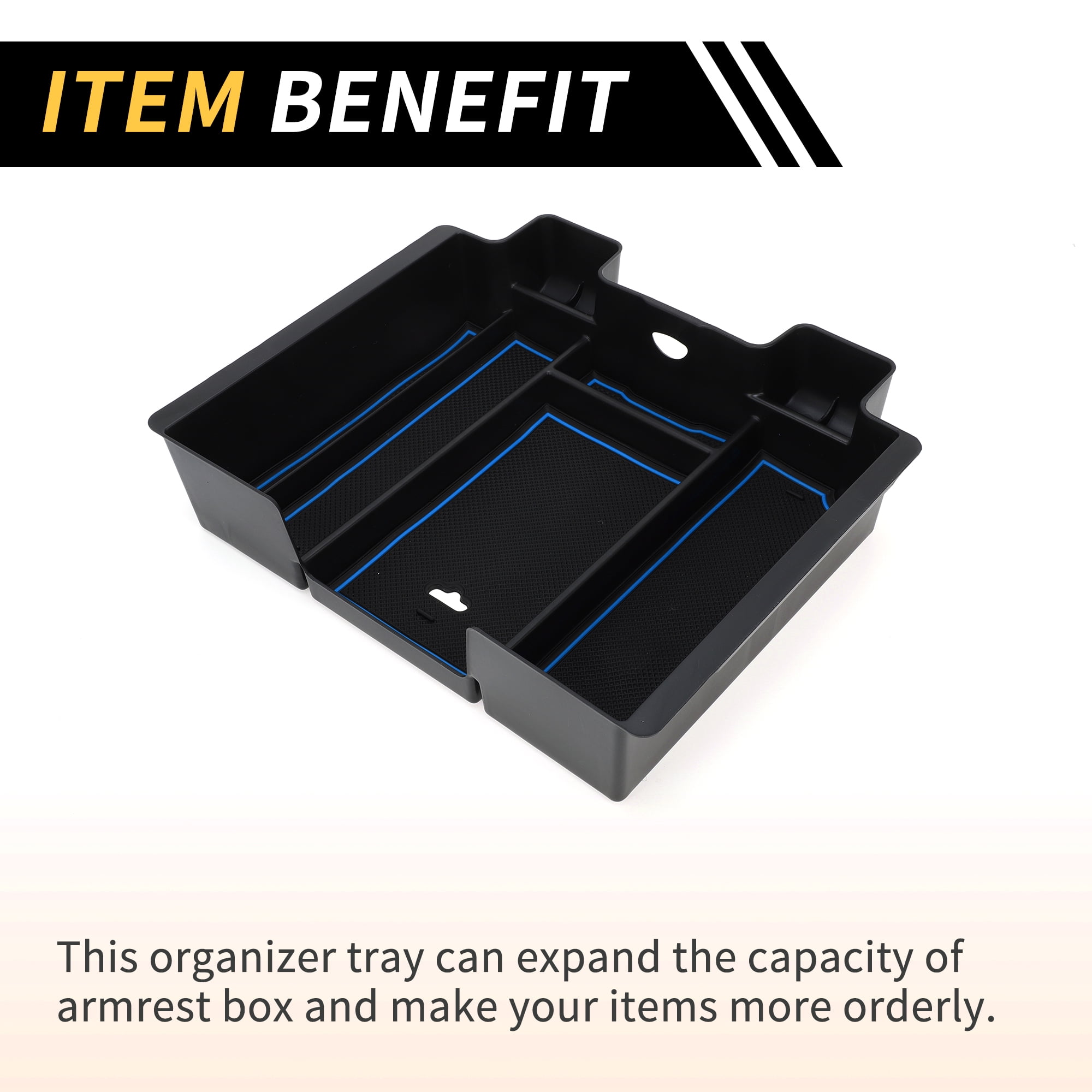 Unique Bargains Full Center Console Organizer Tray for Chevy Silverado for GMC Sierra 2500 3500 HD 2020-2023 Armrest Box Insert Tray Full Console w/Bucket Seats ONLY Plastic Black Blue