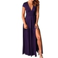 thumbnail image 1 of Vestido largo plisado con escote en V profundo para mujer: vestido de fiesta de noche con abertura y cintura alta, diseño estampado de poliéster, 1 of 7
