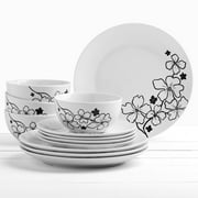 Tabletops Gallery 12 Piece Margo White Floral Hibiscus Ceramic Dinnerware Set, Round Dinner Plates Dishes Bowls, Service for 4