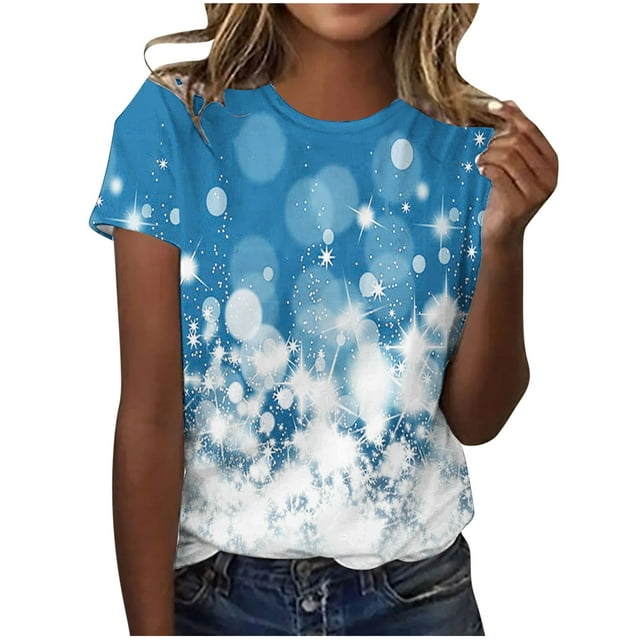 Dealovy T-Shirts pour Femmes Manches Courtes Décontractées Tuniques Imprimées Col Rond Été Blouses Amples Confortables