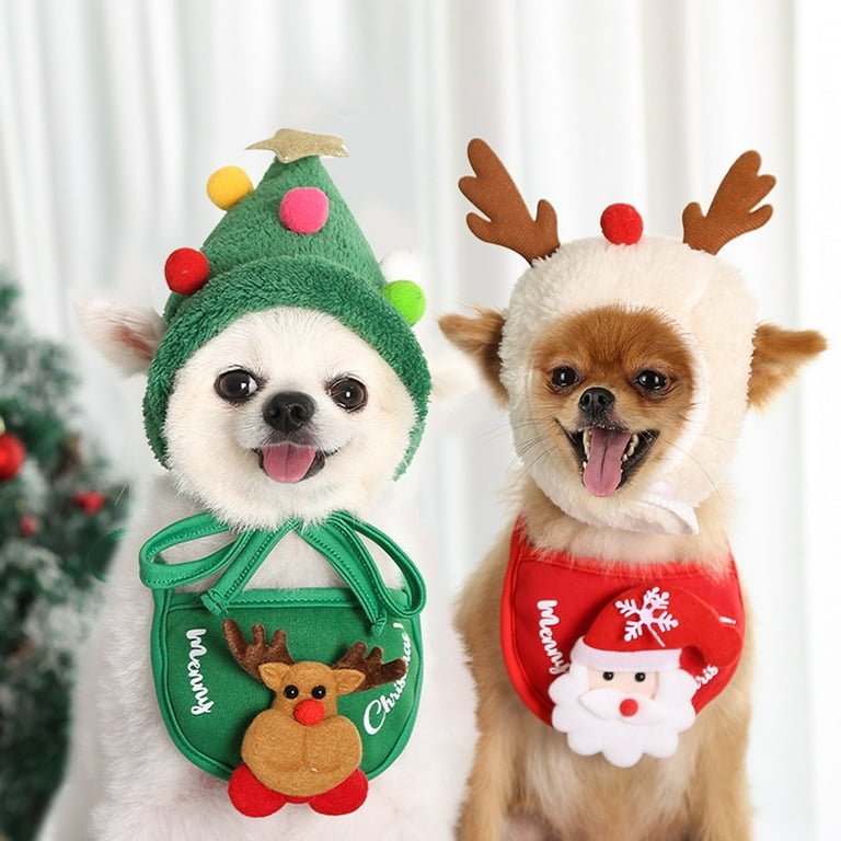 Dog Clothes Cat Clothes Christmas Costume Hat Collar Set for
