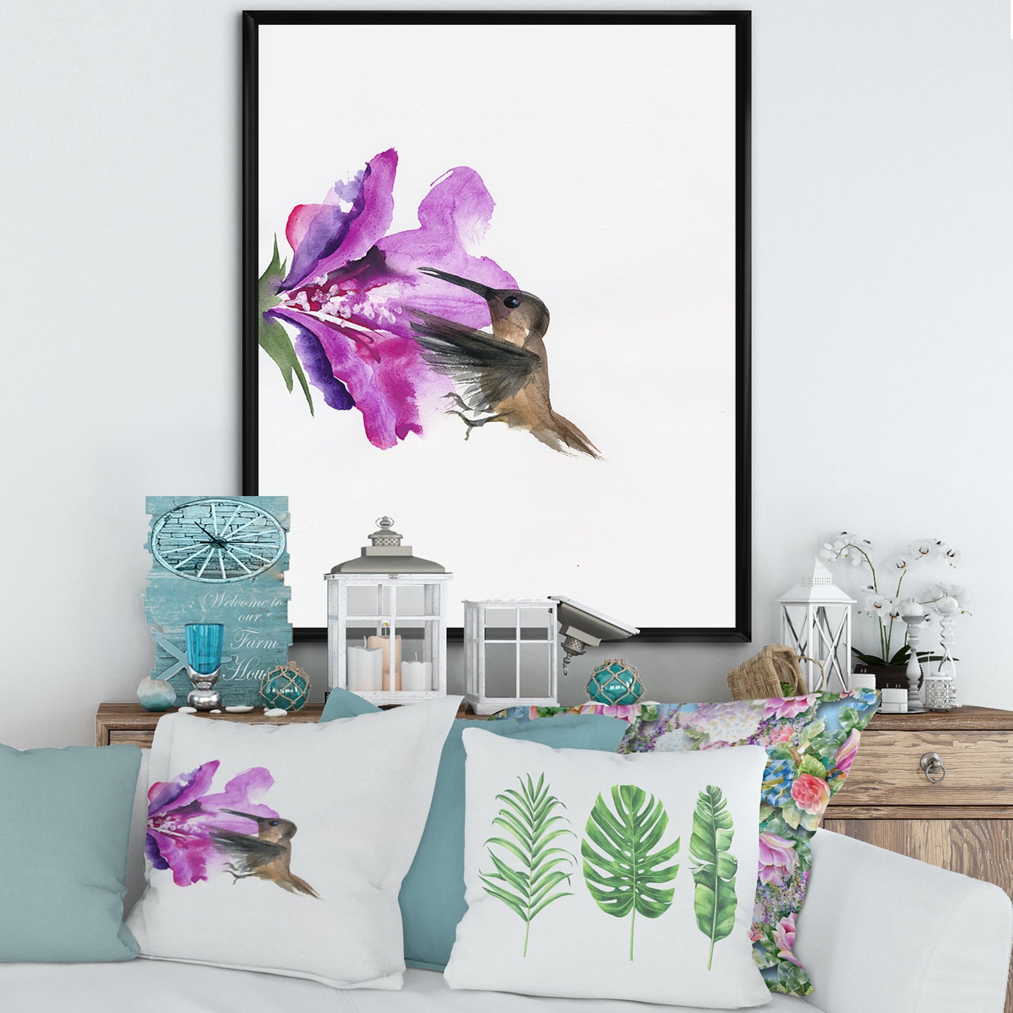 Designart 'Purple Fuchia VIntage Flower' Traditional Framed Canvas Wall Art Print