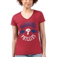 thumbnail image 4 of Women's G-III 4Her by Carl Banks Red Philadelphia Phillies Super-Slim Fit Lightweight City Graphic V-Neck T-Shirt, 4 of 5