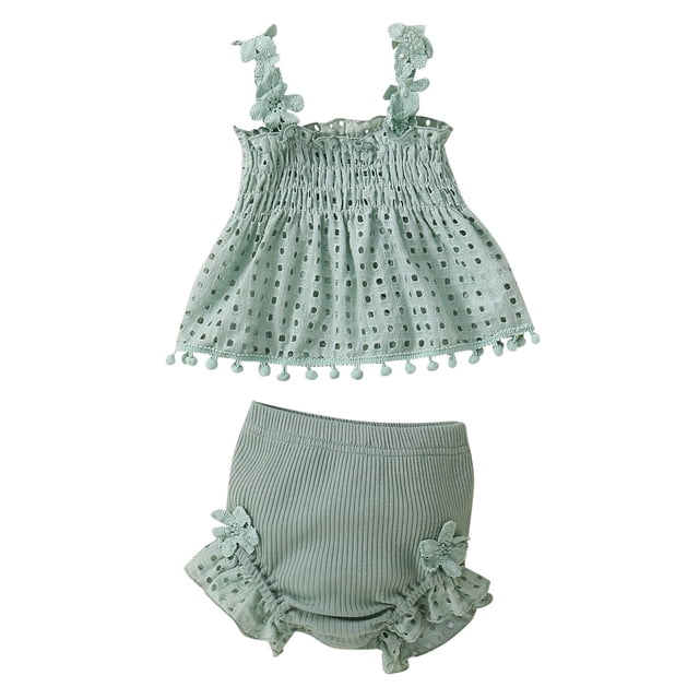 Sunnyoo Newborn Girls Outfits Spring Summer Solid Sleeveless Camisole Tops Shorts Set