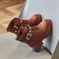 thumbnail image 5 of Babcutegg Girls Short Leather Boots Lace Up Adjustable Strap Low Heel Round Toe Shoes Fall Winter Casual Martin Boots Brown Size 11.5 Little Kid, 5 of 8