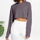 thumbnail image 3 of Top corto con ombligo expuesto para mujer Top básico liso ropa de calle con ajuste holgado traje, 3 of 7