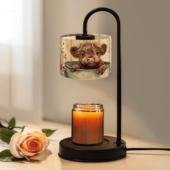 Candle Warmer Lamp with Timer Dimmer Cute Calf Tin Bucket Surrounded by Floral Elements Feathers Candle Lamp Warmer for Jar Candle with 4 Bulbs Gifts for Women House Warming Gifts