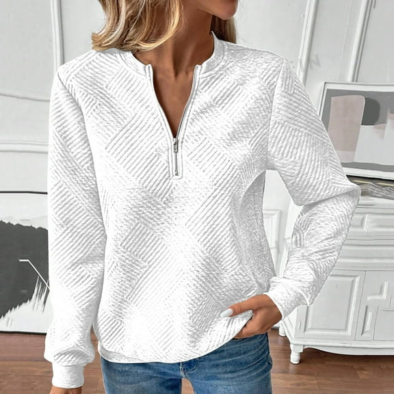 Valueadd Women's Long Sleeve T-shirt Knitted Fabric Sweatshirt Zipper Long Sleeved Womens Top