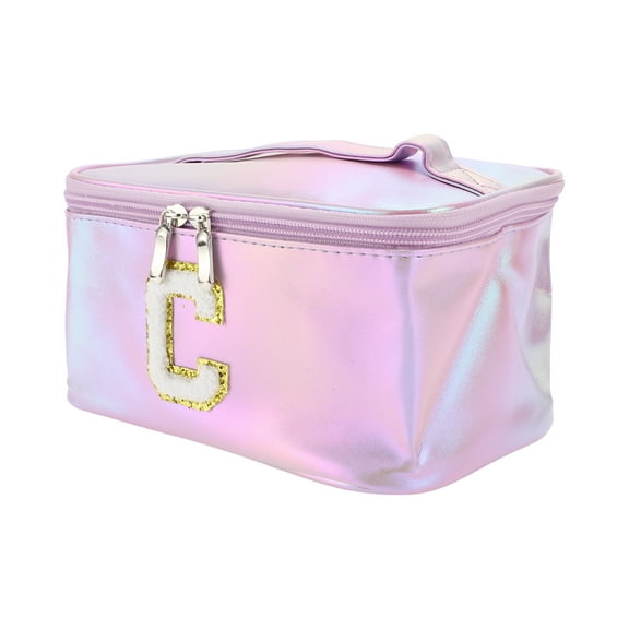 1 Pc Women Square Letter C Makeup Bag for Vacation Outdoor Activities Purple PU