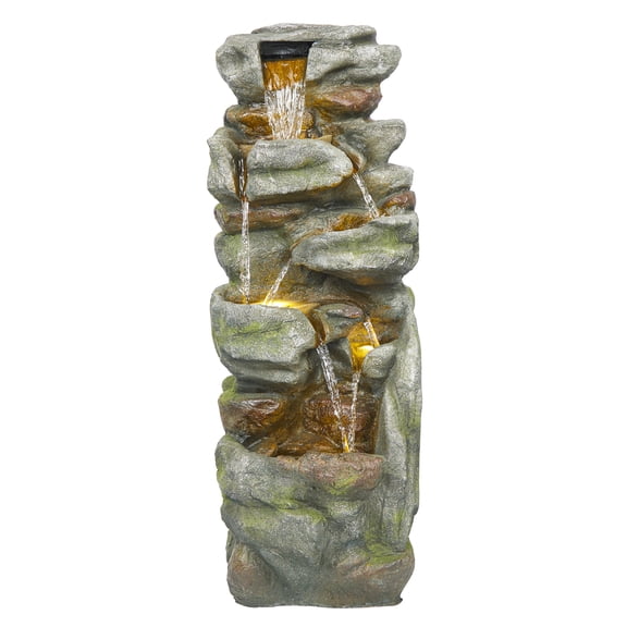 Multi-Level Rock Fountain with LED Lights