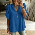 thumbnail image 2 of hlysgo Women's Cotton Blend Tops Notched V Neck Blouse Double Layer Frayed Raw Edge Sleeve Boho Beach Vacation Shirts Blue,S, 2 of 6
