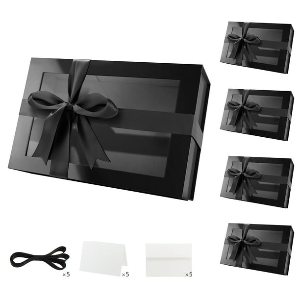 PACKHOME Gift Boxes with Lids, 5 Black Birthday Boxes with Clear Window