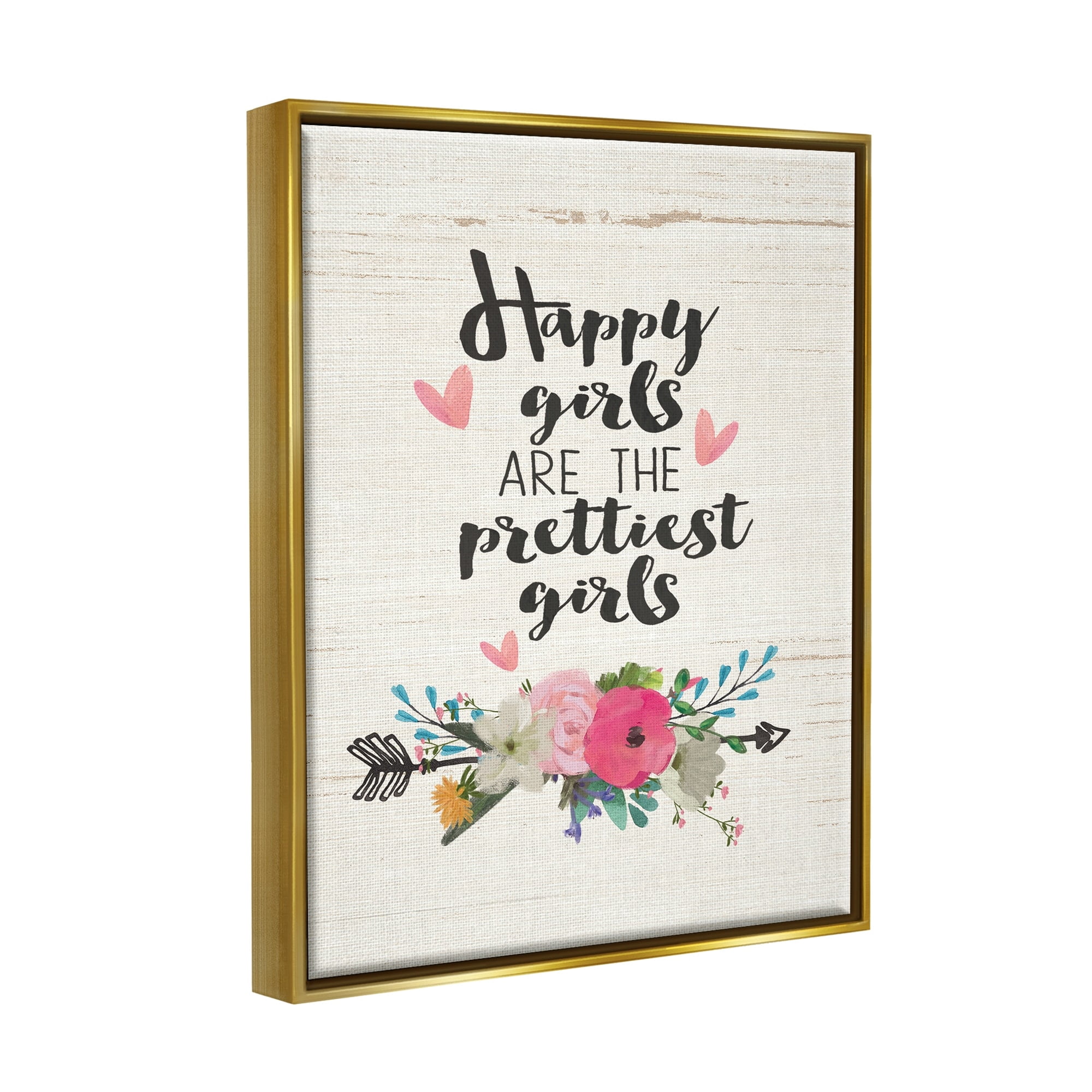 Stupell Industries Happy Girls Prettiest Metallic Gold Framed Floating Canvas Wall Art, 24x30, by Jo Moulton