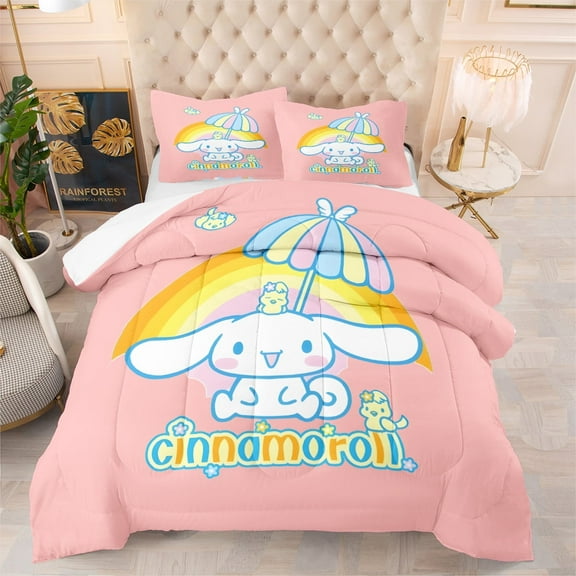 3-Piece Cinnamoroll Bedding Set Full Size Rose Pink Pillowcases Comforter Set NEW