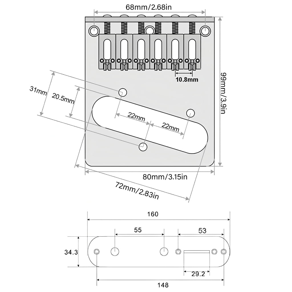 Oasiva Professional 6 String Saddles Bridge Plate Electric Guitar Bridge Control Panel