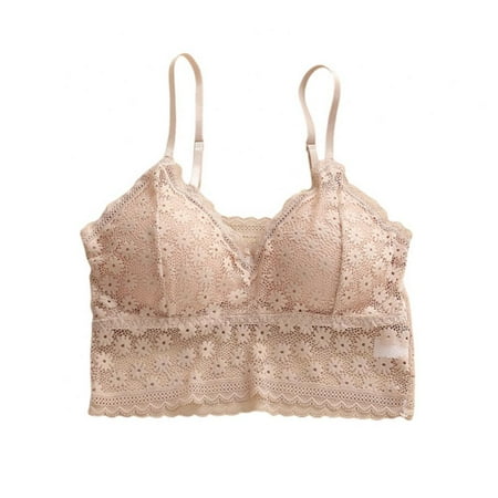 

Baywell Womens Sexy Lace Bralettes V Neck Everyday Bra Padded Bralette Plunge Wireless Longline Bra Khaki Average